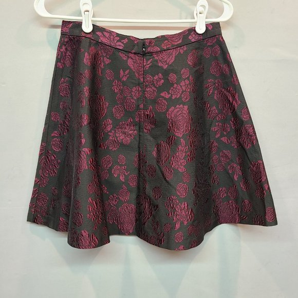 Club Monaco Skirt Womens 4 Skater Fit Flare Floral Black Purple - Picture 3 of 7
